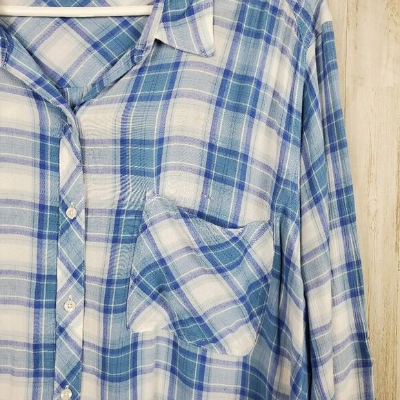 Kenneth Cole Reaction Plaid Button Down Shirt Blue & White Size 2X - Picture 5 of 11